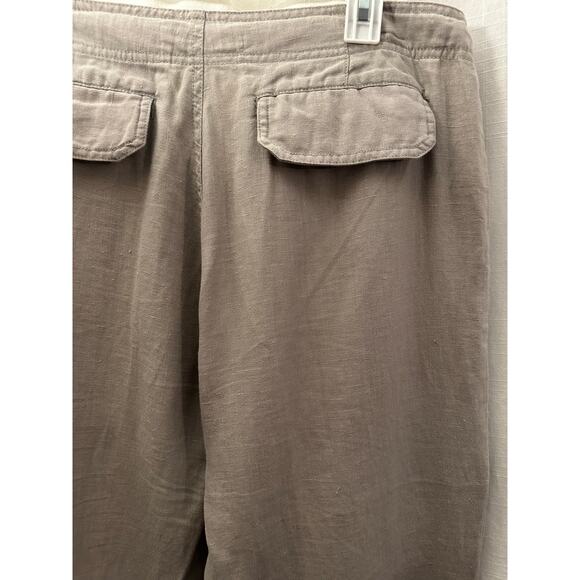 Blanc Bleu Womens Linen Pants Button Fly Tan Size Large Drawstring Pockets - Picture 6 of 8